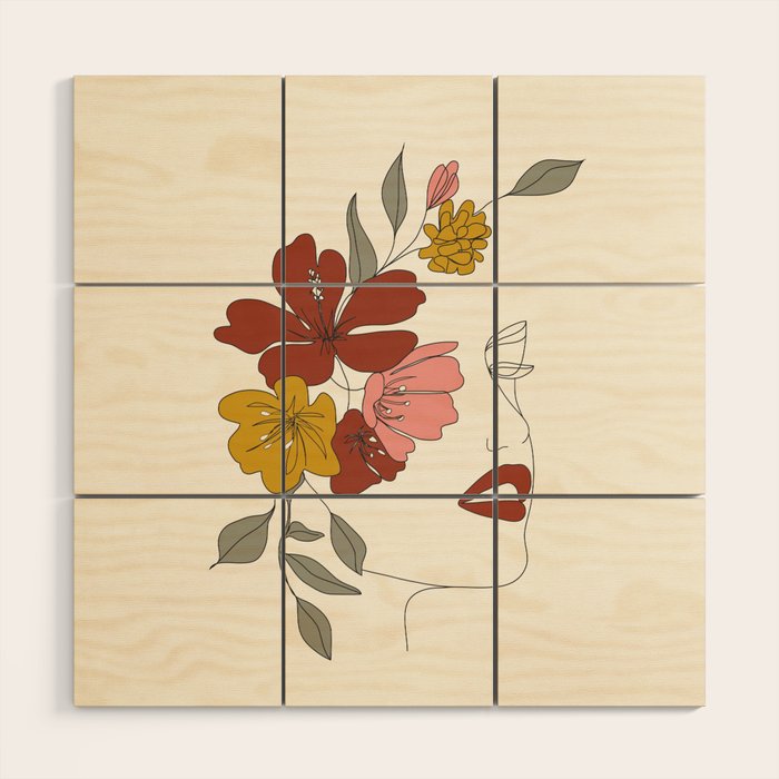 Colorful Thoughts Minimal Line Art Woman Face I Wood Wall Art Gallery Image 1