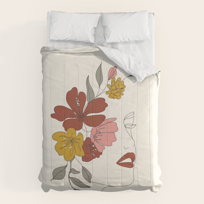 Colorful Thoughts Minimal Line Art Woman Face I Comforter Gallery Image 6