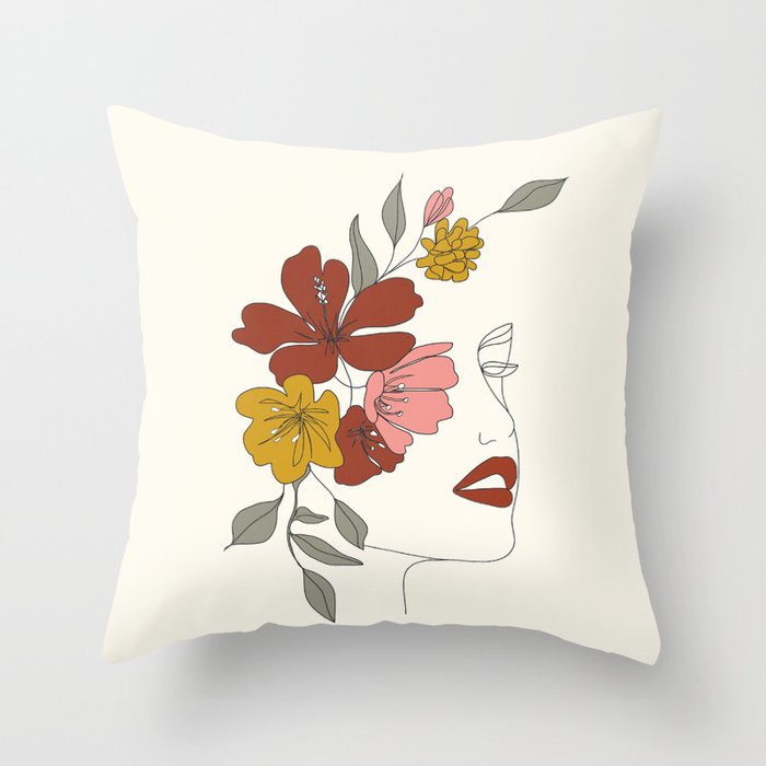 Colorful Thoughts Minimal Line Art Woman Face I Throw Pillow Gallery Image 6