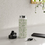 Mid Century Modern Piquet Geometric Multi Abstract Minimalist Pattern in Sage Green and Beige Water Bottle Gallery Image 4
