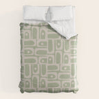 Mid Century Modern Piquet Geometric Multi Abstract Minimalist Pattern in Sage Green and Beige Duvet Cover Gallery Image 6