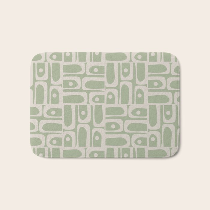 Mid Century Modern Piquet Geometric Multi Abstract Minimalist Pattern in Sage Green and Beige Bath Mat Gallery Image 1