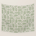 Mid Century Modern Piquet Geometric Multi Abstract Minimalist Pattern in Sage Green and Beige Wall Tapestry Gallery Image 4
