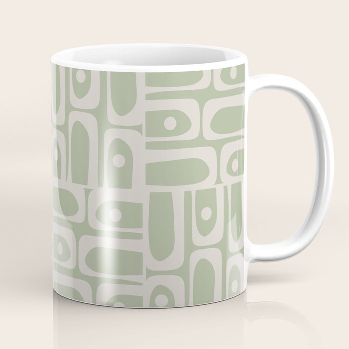 Mid Century Modern Piquet Geometric Multi Abstract Minimalist Pattern in Sage Green and Beige Coffee Mug Gallery Image 1