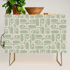 Mid Century Modern Piquet Geometric Multi Abstract Minimalist Pattern in Sage Green and Beige Credenza Gallery Image 1