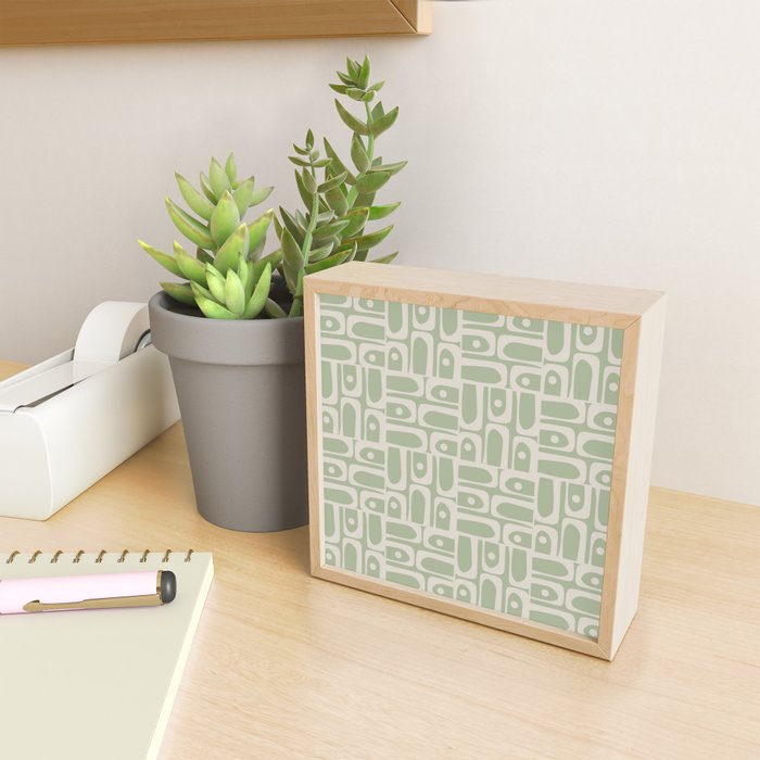 Mid Century Modern Piquet Geometric Multi Abstract Minimalist Pattern in Sage Green and Beige Mini Art Print Gallery Image 2