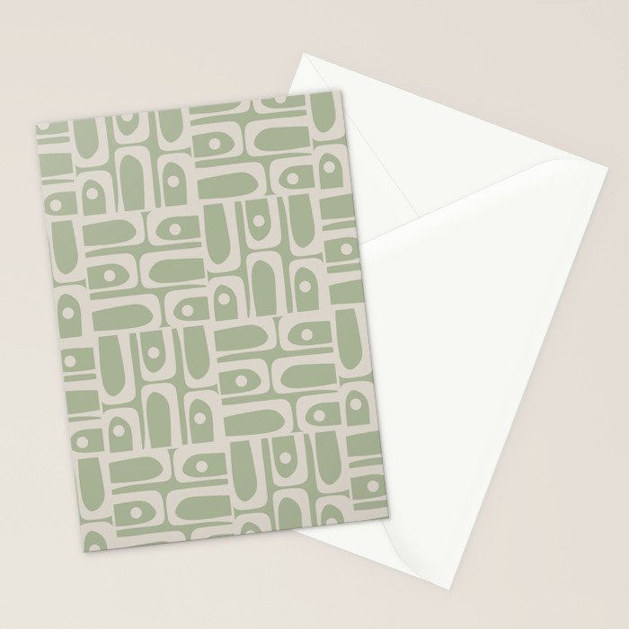 Mid Century Modern Piquet Geometric Multi Abstract Minimalist Pattern in Sage Green and Beige Stationery Card Gallery Image 2