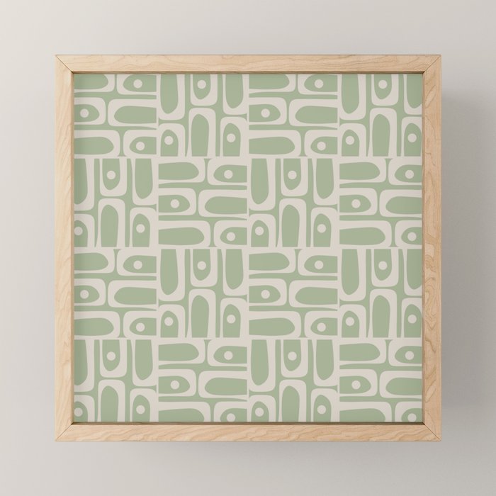 Mid Century Modern Piquet Geometric Multi Abstract Minimalist Pattern in Sage Green and Beige Mini Art Print Gallery Image 1