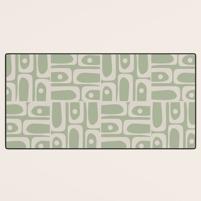 Mid Century Modern Piquet Geometric Multi Abstract Minimalist Pattern in Sage Green and Beige Desk Mat Gallery Image 3