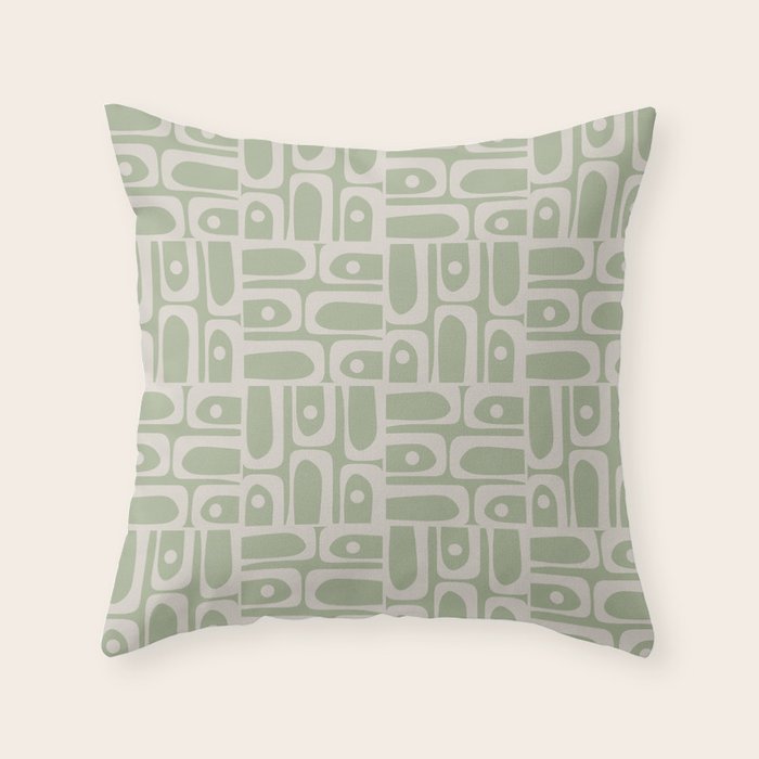 Mid Century Modern Piquet Geometric Multi Abstract Minimalist Pattern in Sage Green and Beige Throw Pillow Gallery Image 6