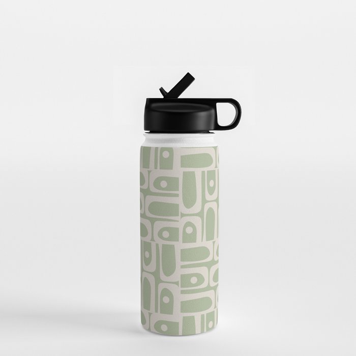 Mid Century Modern Piquet Geometric Multi Abstract Minimalist Pattern in Sage Green and Beige Water Bottle Gallery Image 1