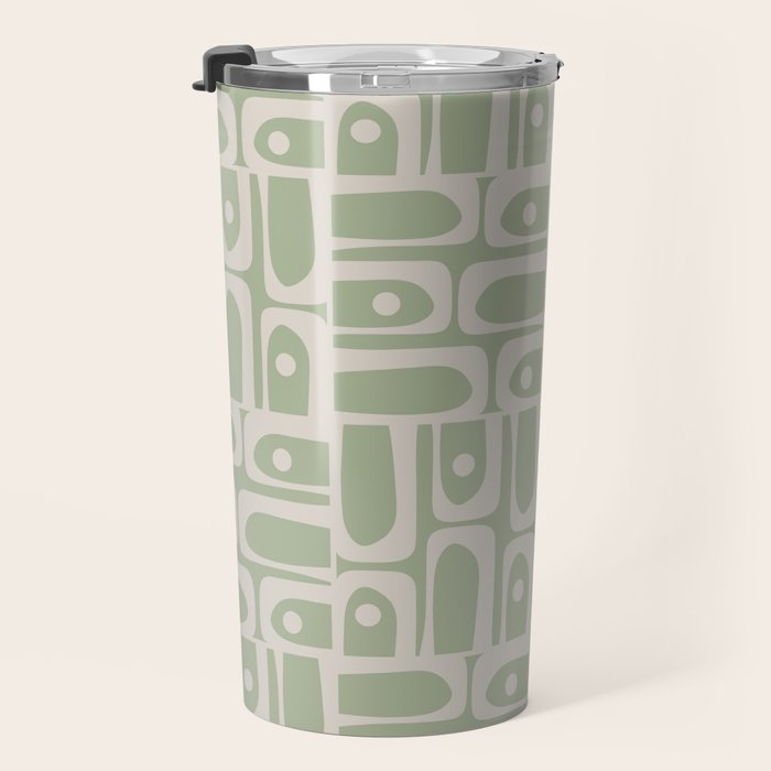 Mid Century Modern Piquet Geometric Multi Abstract Minimalist Pattern in Sage Green and Beige Travel Mug Gallery Image 3