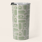 Mid Century Modern Piquet Geometric Multi Abstract Minimalist Pattern in Sage Green and Beige Travel Mug Gallery Image 3