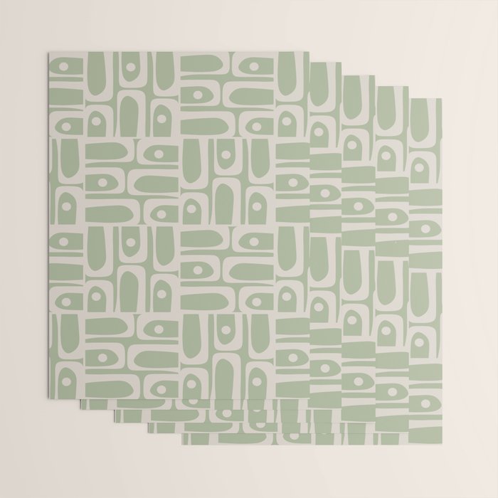 Mid Century Modern Piquet Geometric Multi Abstract Minimalist Pattern in Sage Green and Beige Wrapping Paper Gallery Image 3