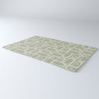 Mid Century Modern Piquet Geometric Multi Abstract Minimalist Pattern in Sage Green and Beige Rug Gallery Image 3