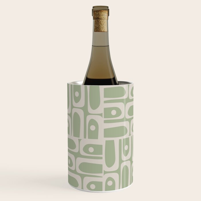 Mid Century Modern Piquet Geometric Multi Abstract Minimalist Pattern in Sage Green and Beige Wine Chiller Gallery Image 3
