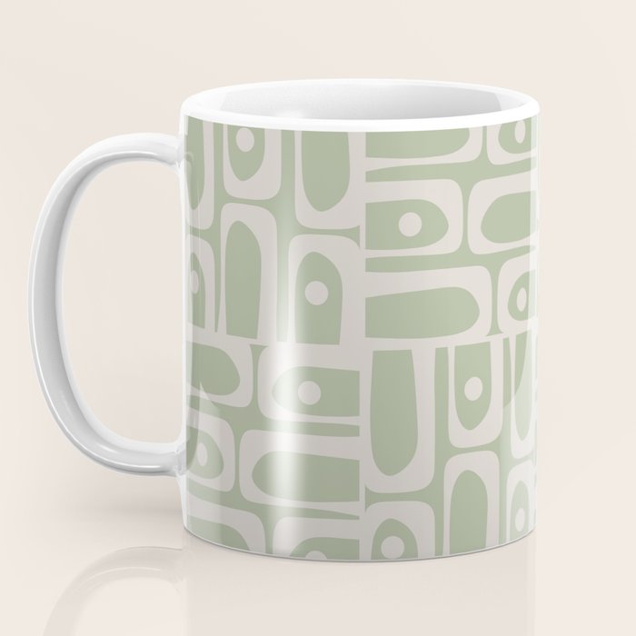 Mid Century Modern Piquet Geometric Multi Abstract Minimalist Pattern in Sage Green and Beige Coffee Mug Gallery Image 3