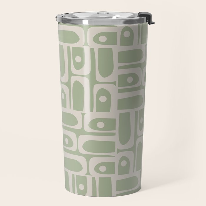 Mid Century Modern Piquet Geometric Multi Abstract Minimalist Pattern in Sage Green and Beige Travel Mug Gallery Image 2