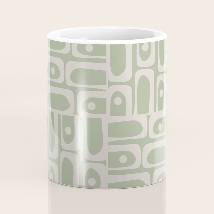 Mid Century Modern Piquet Geometric Multi Abstract Minimalist Pattern in Sage Green and Beige Coffee Mug Gallery Image 4