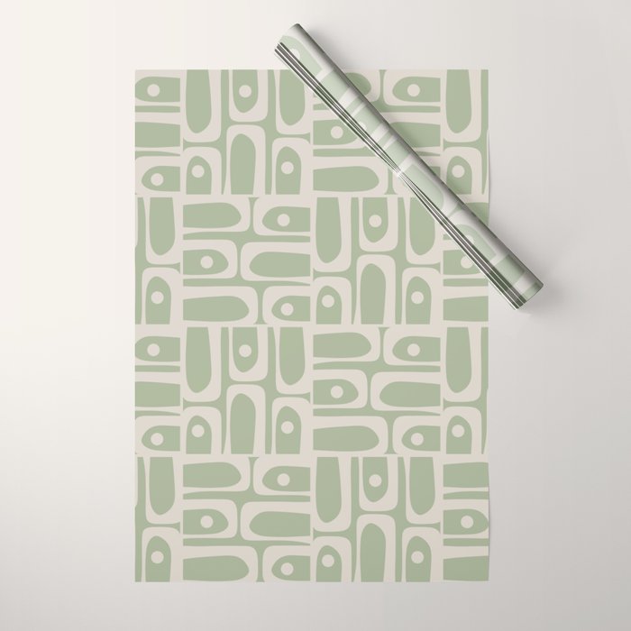 Mid Century Modern Piquet Geometric Multi Abstract Minimalist Pattern in Sage Green and Beige Wrapping Paper Gallery Image 1