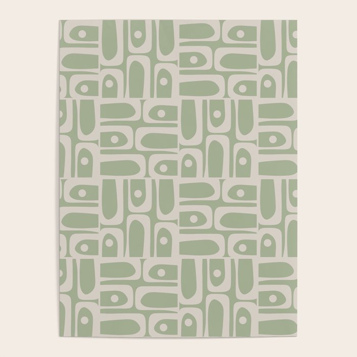 Mid Century Modern Piquet Geometric Multi Abstract Minimalist Pattern in Sage Green and Beige Poster Gallery Image 4