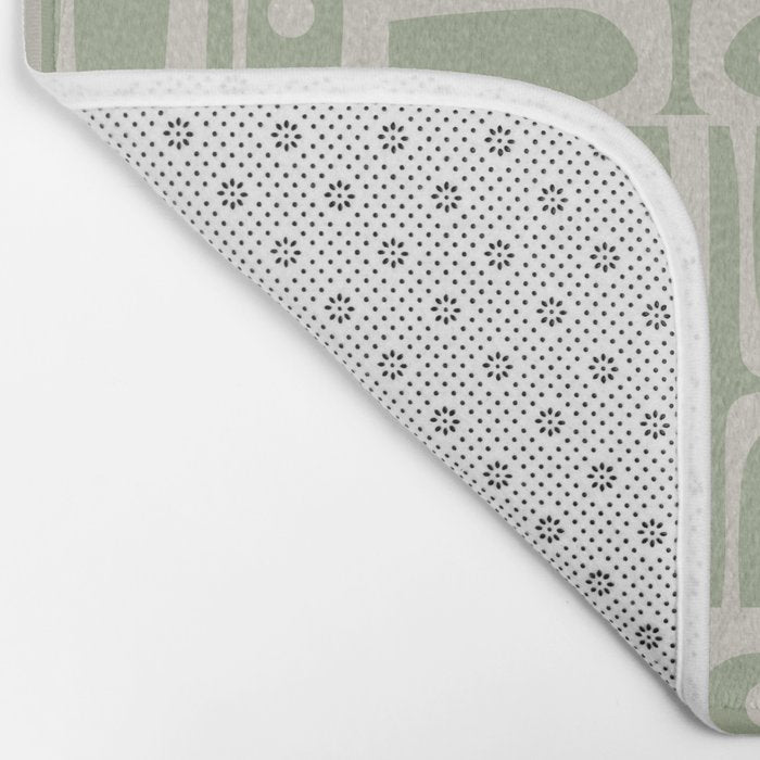 Mid Century Modern Piquet Geometric Multi Abstract Minimalist Pattern in Sage Green and Beige Bath Mat Gallery Image 2
