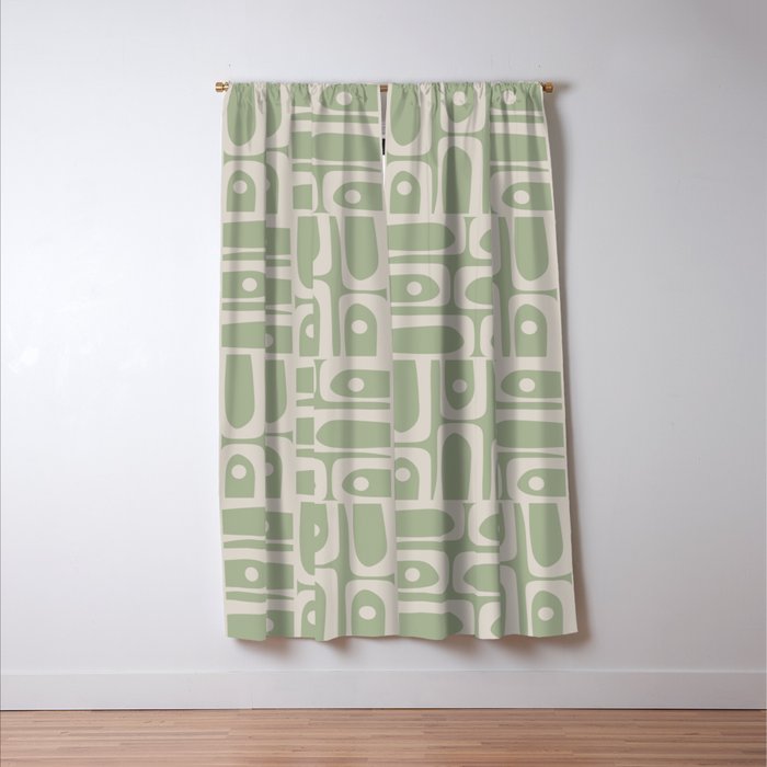 Mid Century Modern Piquet Geometric Multi Abstract Minimalist Pattern in Sage Green and Beige Window Curtain Gallery Image 3