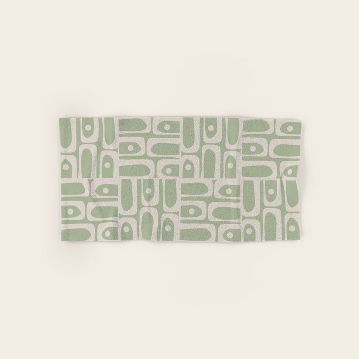 Mid Century Modern Piquet Geometric Multi Abstract Minimalist Pattern in Sage Green and Beige Bath Towel Gallery Image 1