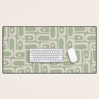 Mid Century Modern Piquet Geometric Multi Abstract Minimalist Pattern in Sage Green and Beige Desk Mat Gallery Image 1