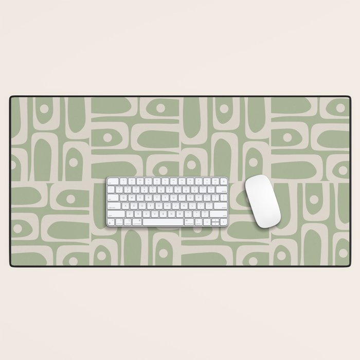 Mid Century Modern Piquet Geometric Multi Abstract Minimalist Pattern in Sage Green and Beige Desk Mat Gallery Image 1