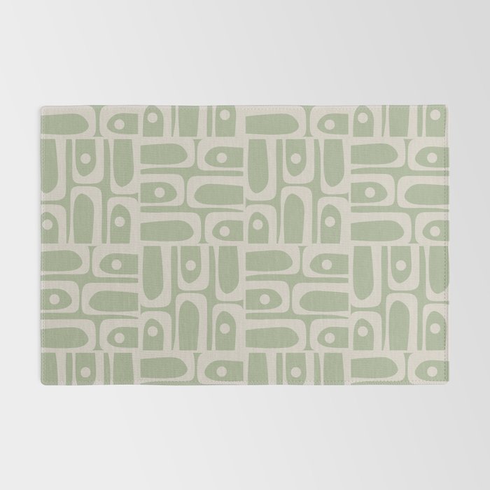 Mid Century Modern Piquet Geometric Multi Abstract Minimalist Pattern in Sage Green and Beige Rug Gallery Image 2