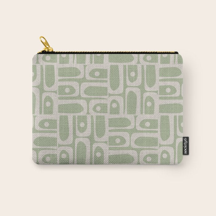 Mid Century Modern Piquet Geometric Multi Abstract Minimalist Pattern in Sage Green and Beige Carry All Pouch Gallery Image 1