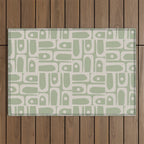 Mid Century Modern Piquet Geometric Multi Abstract Minimalist Pattern in Sage Green and Beige Outdoor Rug Gallery Image 1