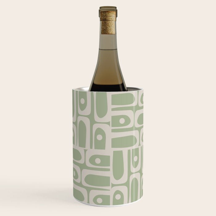Mid Century Modern Piquet Geometric Multi Abstract Minimalist Pattern in Sage Green and Beige Wine Chiller Gallery Image 2