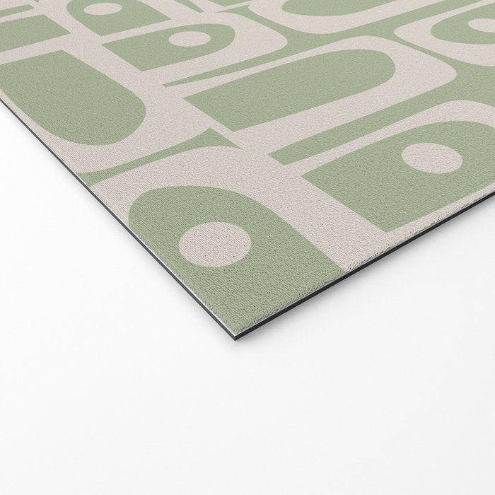 Mid Century Modern Piquet Geometric Multi Abstract Minimalist Pattern in Sage Green and Beige Welcome Mat Gallery Image 2