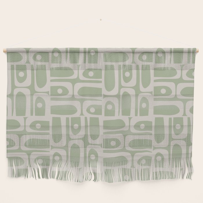 Mid Century Modern Piquet Geometric Multi Abstract Minimalist Pattern in Sage Green and Beige Wall Hanging Gallery Image 1