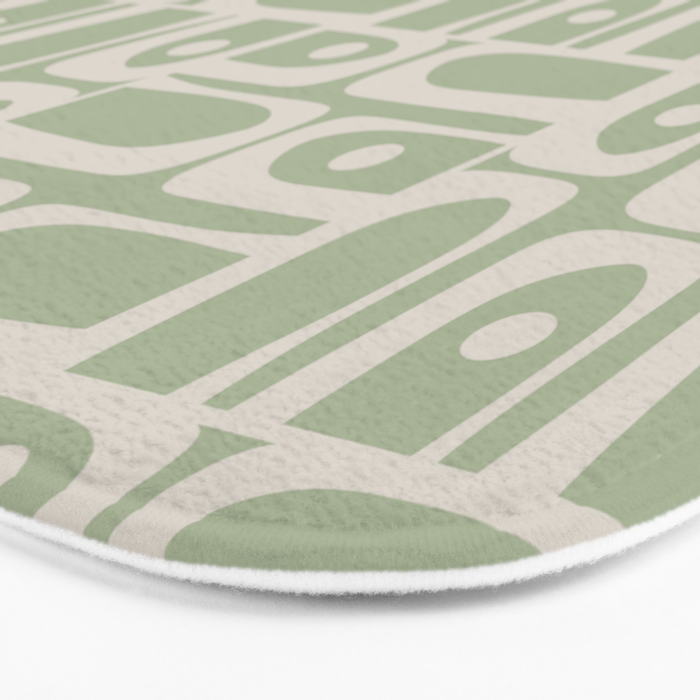 Mid Century Modern Piquet Geometric Multi Abstract Minimalist Pattern in Sage Green and Beige Bath Mat Gallery Image 3