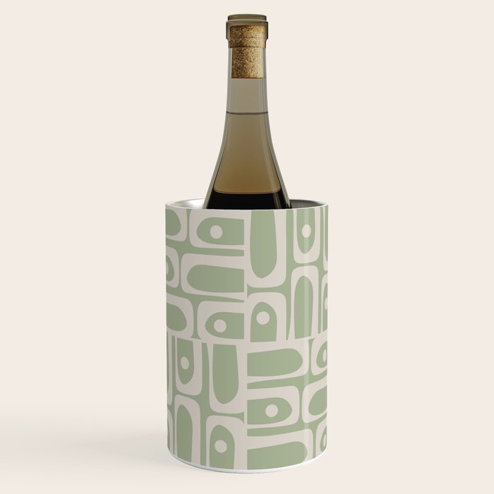 Mid Century Modern Piquet Geometric Multi Abstract Minimalist Pattern in Sage Green and Beige Wine Chiller Gallery Image 1
