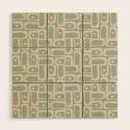 Mid Century Modern Piquet Geometric Multi Abstract Minimalist Pattern in Sage Green and Beige Wood Wall Art Gallery Image 1
