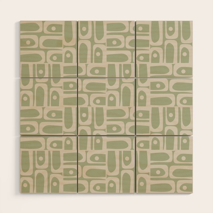 Mid Century Modern Piquet Geometric Multi Abstract Minimalist Pattern in Sage Green and Beige Wood Wall Art Gallery Image 1
