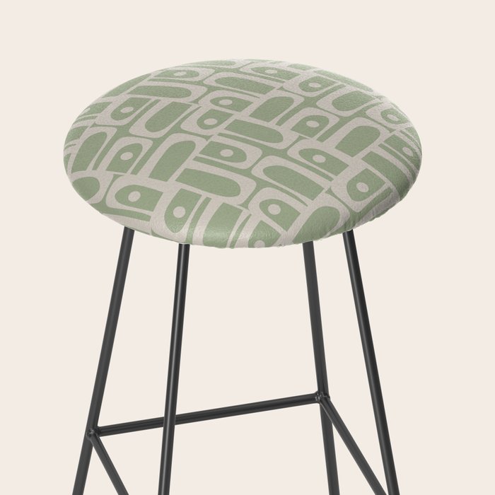 Mid Century Modern Piquet Geometric Multi Abstract Minimalist Pattern in Sage Green and Beige Stool Gallery Image 2