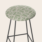 Mid Century Modern Piquet Geometric Multi Abstract Minimalist Pattern in Sage Green and Beige Stool Gallery Image 2