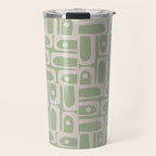 Mid Century Modern Piquet Geometric Multi Abstract Minimalist Pattern in Sage Green and Beige Travel Mug Gallery Image 1