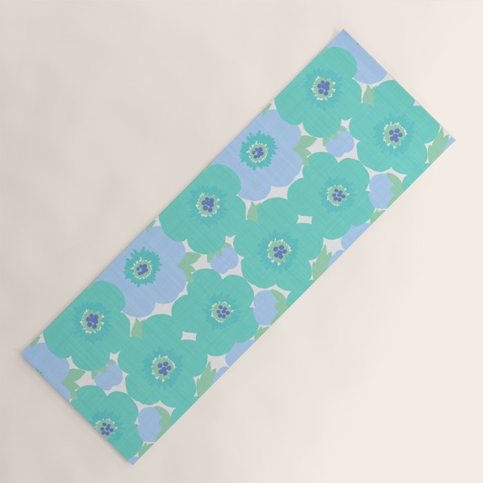 Bright Summer Floral Mid-Century Style Flower Pattern Yoga Mat Gallery Image 1