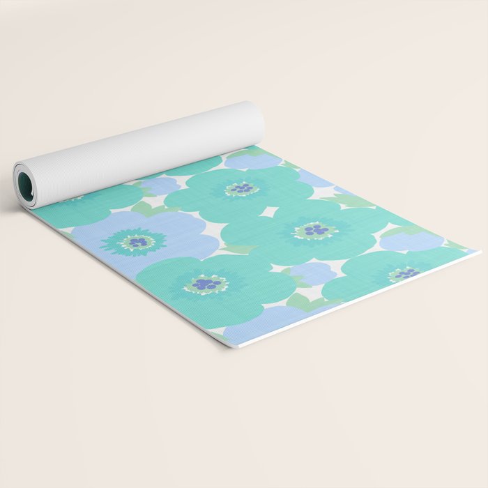 Bright Summer Floral Mid-Century Style Flower Pattern Yoga Mat Gallery Image 2