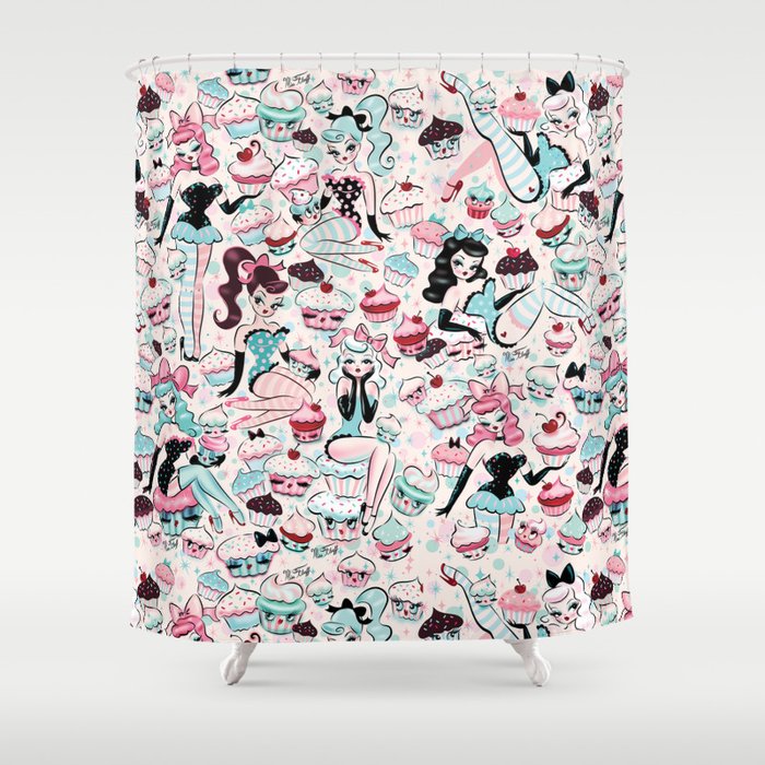 Cupcake Dolls Pattern Shower Curtain Gallery Image 1