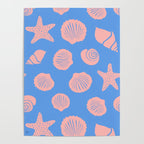 Retro Coastal Shells on Blue Poster Gallery Image 4