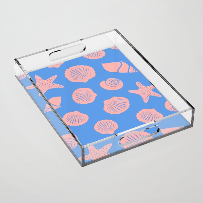 Retro Coastal Shells on Blue Acrylic Tray Gallery Image 1