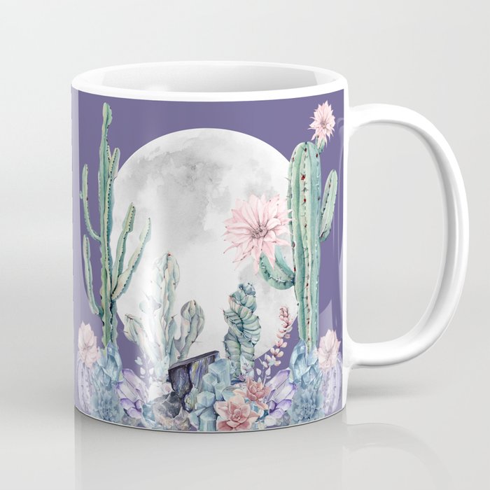 Desert Cactus Full Moon Succulent Garden on Purple Coffee Mug Gallery Image 1