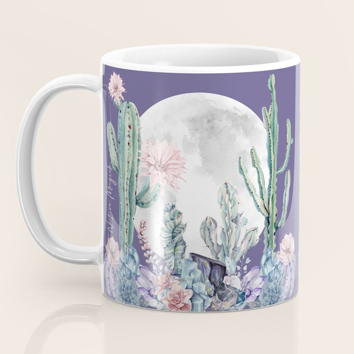 Desert Cactus Full Moon Succulent Garden on Purple Coffee Mug Gallery Image 3